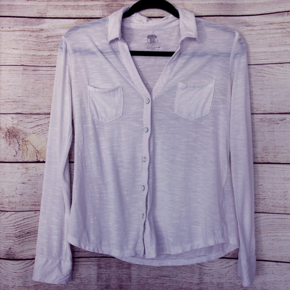 White button-up long sleeve blouse